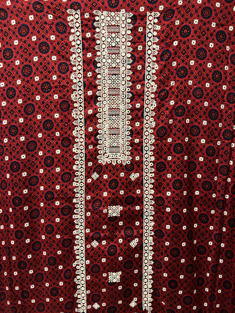 3 piece cotton ajrak base suit with 9mm kalyan work