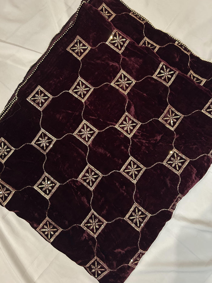 Maroon velvet shawl